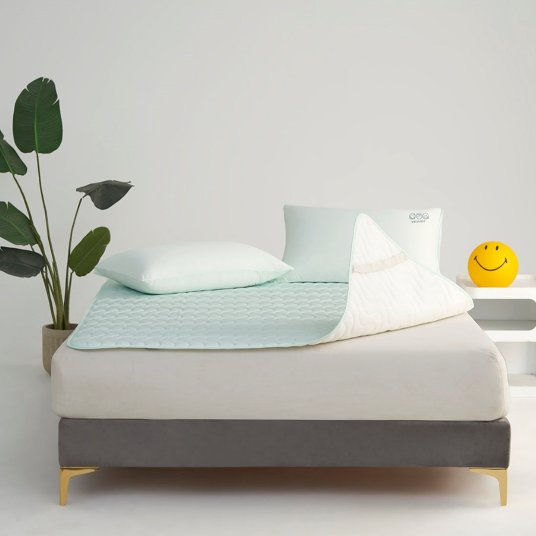 Smiley Starry Night Blue Cooling Mat--Instant Cooling, Cool Feel Mattress Pad for a Refreshing Night!