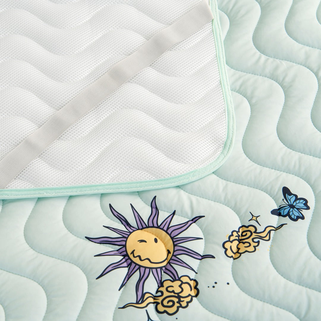 Smiley Starry Night Blue Cooling Mat--Instant Cooling, Cool Feel Mattress Pad for a Refreshing Night!