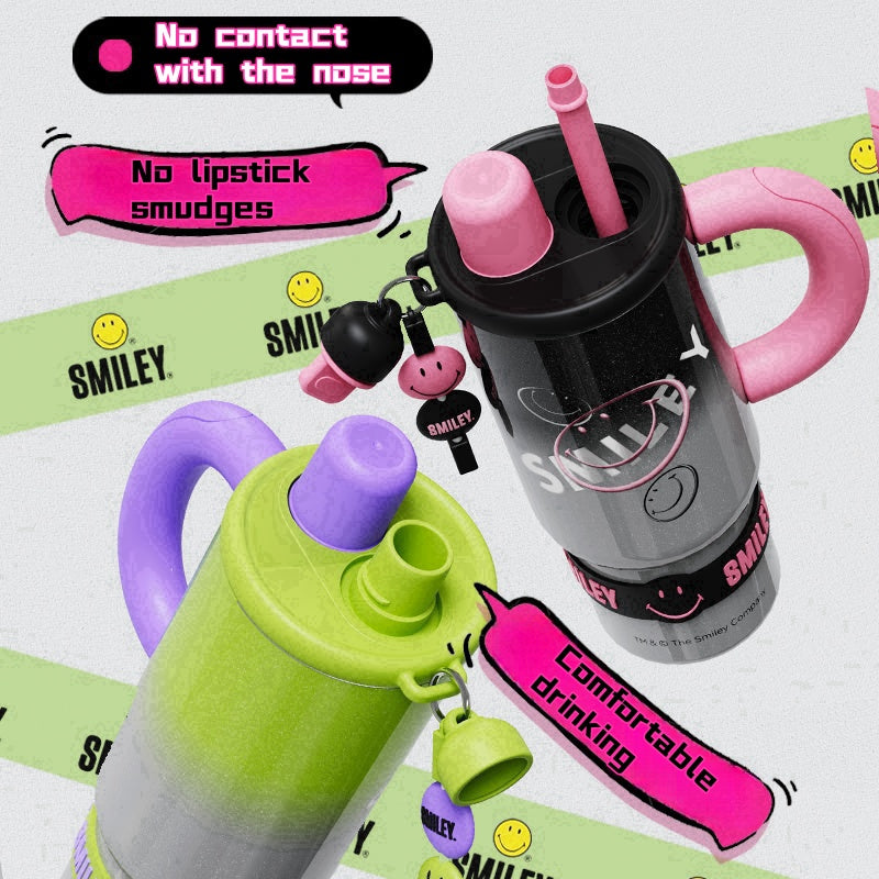 Smiley Extra-Large Insulated Water Bottle, Keeps Cold & Hot All Day! Stay Hydrated, Stay Healthy—Your Daily Wellness Companion!