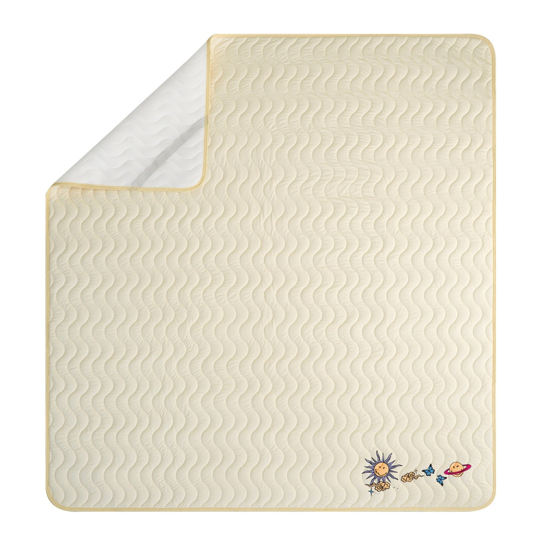 Smiley Starry Night Yellow Cooling Mat--Instant Cooling, Cool Feel Mattress Pad for a Refreshing Night!