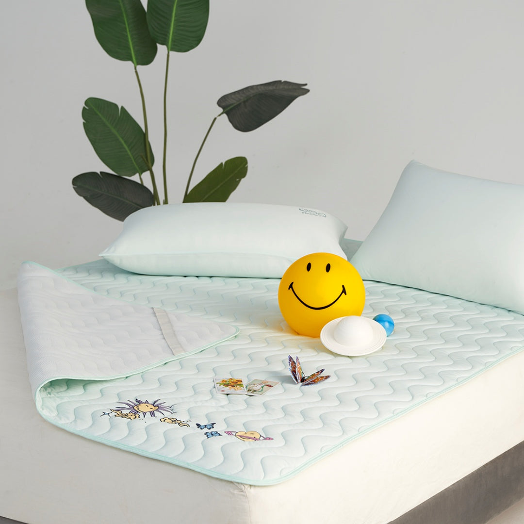 Smiley Starry Night Blue Cooling Mat--Instant Cooling, Cool Feel Mattress Pad for a Refreshing Night!