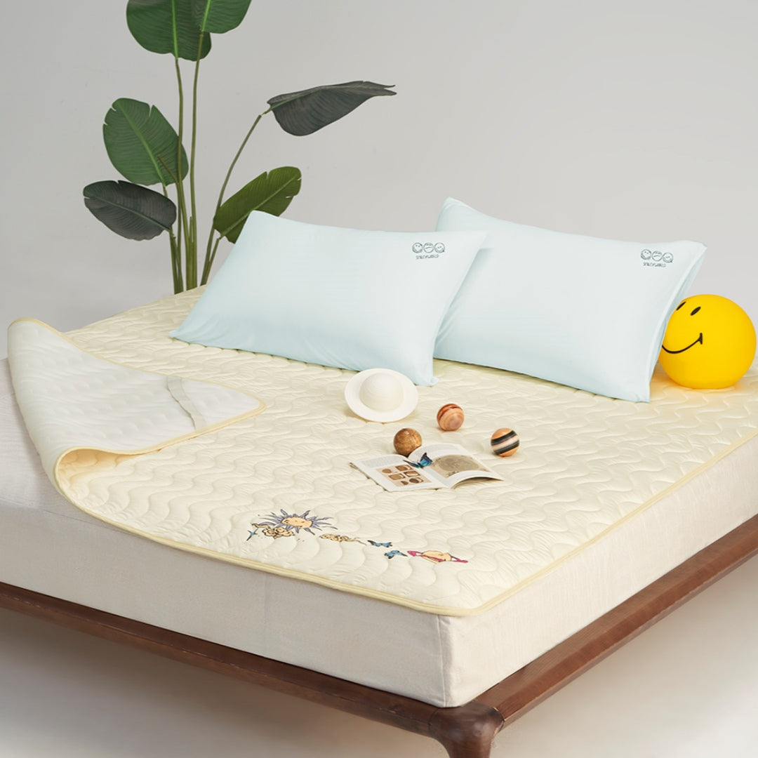 Smiley Starry Night Yellow Cooling Mat--Instant Cooling, Cool Feel Mattress Pad for a Refreshing Night!