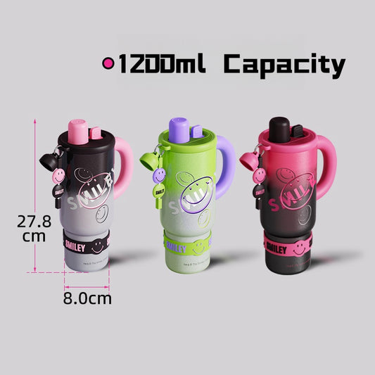 Smiley Extra-Large Insulated Water Bottle, Keeps Cold & Hot All Day! Stay Hydrated, Stay Healthy—Your Daily Wellness Companion!